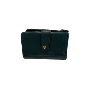 Fossil Dark Green Pebbled Leather Compact Tri-Fold Wallet Gold Hardware